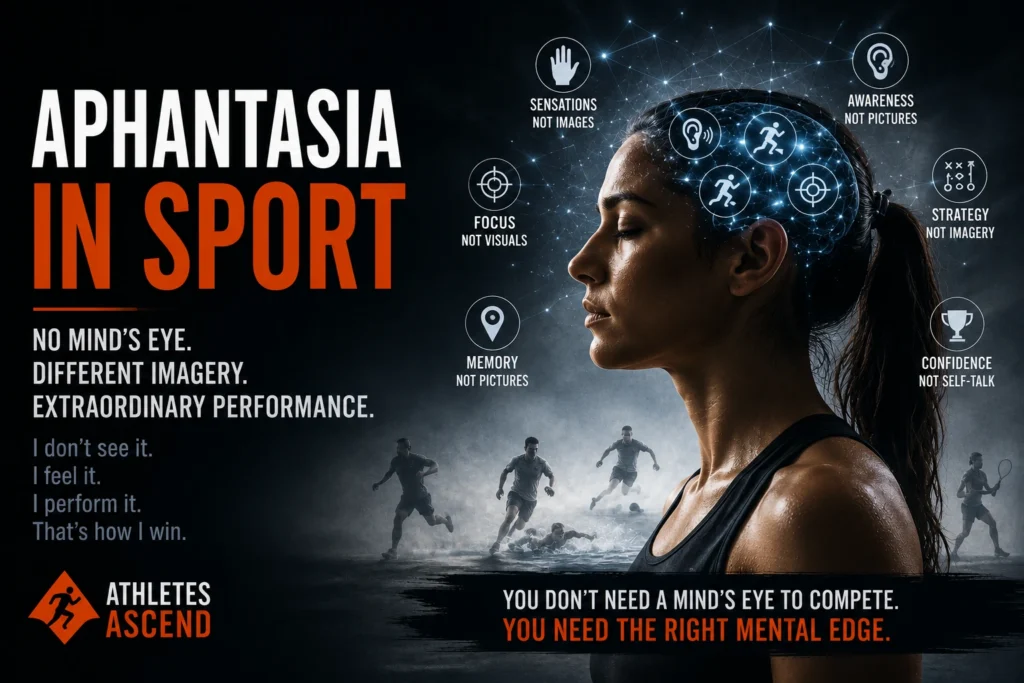 Female athlete illustrating aphantasia in sport, demonstrating how athletes without a mind's eye can perform at an elite level using sensation, awareness, movement and strategy instead of mental imagery.