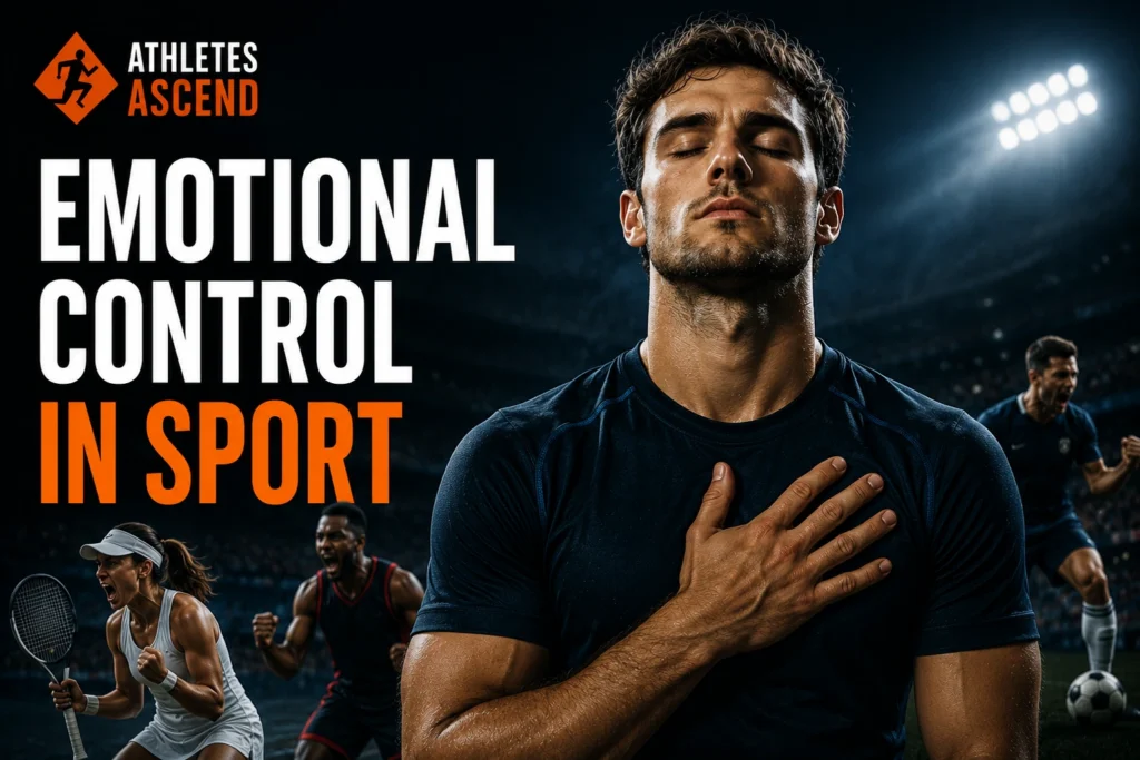 Male athlete demonstrating emotional control in sport, illustrating composure, self-regulation, resilience and mental performance under pressure.