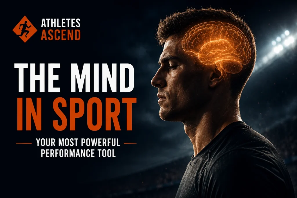 Athlete in profile with a highlighted brain, illustrating how the mind is the most powerful performance tool in sport through focus, confidence and mental strength.