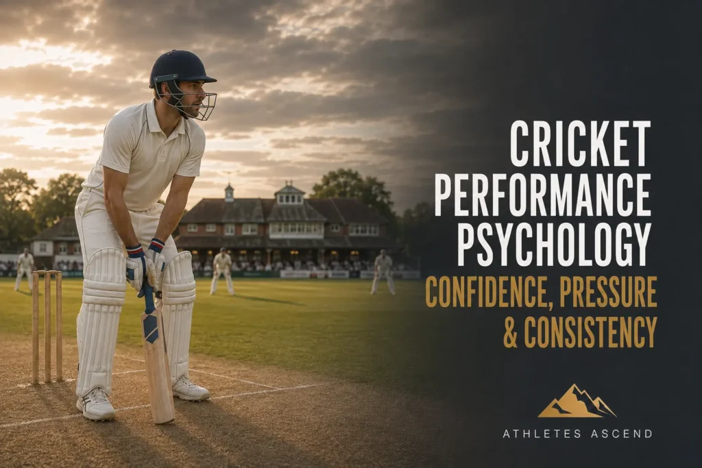 Focused cricketer preparing to face a delivery, representing confidence, pressure management and consistency in cricket.
